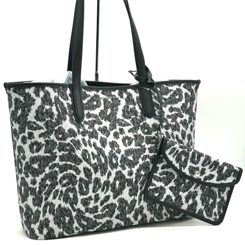 Michael Kors XL East West Tote Bag Leopard Print Black Multi - Picture 4 of 12